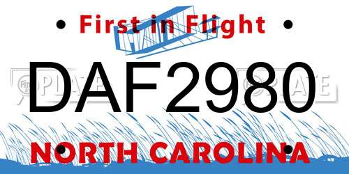DAF2980 North Carolina License Plate