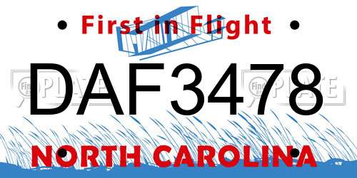 DAF3478 North Carolina License Plate