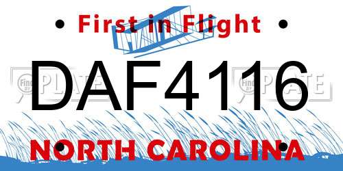DAF4116 North Carolina License Plate