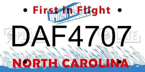 DAF4707 North Carolina License Plate