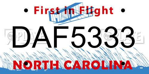 DAF5333 North Carolina License Plate