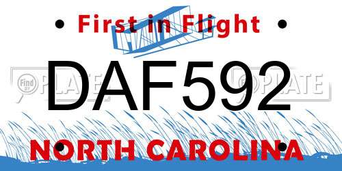DAF592 North Carolina License Plate