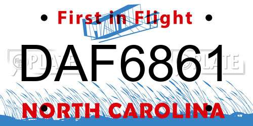 DAF6861 North Carolina License Plate