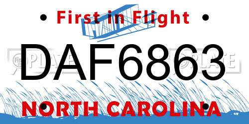 DAF6863 North Carolina License Plate