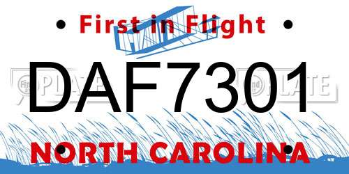 DAF7301 North Carolina License Plate