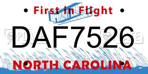 DAF7526 North Carolina License Plate
