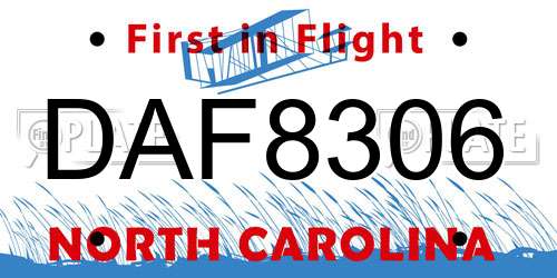 DAF8306 North Carolina License Plate