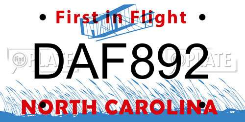 DAF892 North Carolina License Plate