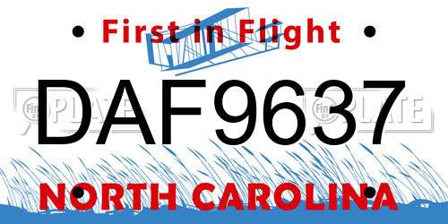 DAF9637 North Carolina License Plate