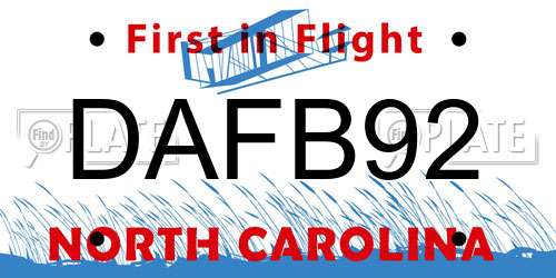 DAFB92 North Carolina License Plate