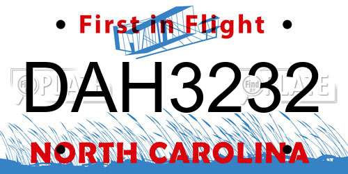 DAH3232 North Carolina License Plate