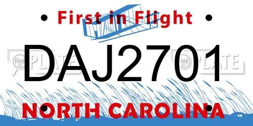 DAJ2701 North Carolina License Plate