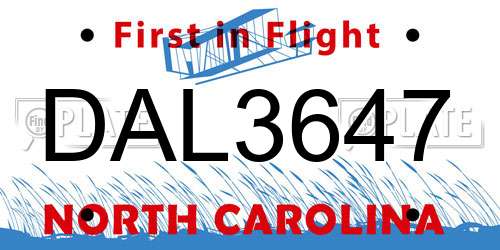 DAL3647 North Carolina License Plate