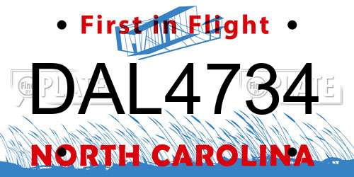 DAL4734 North Carolina License Plate