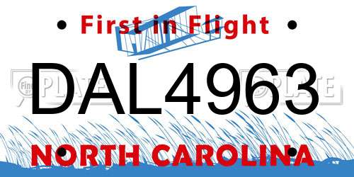 DAL4963 North Carolina License Plate