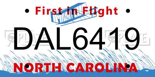 DAL6419 North Carolina License Plate