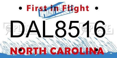 DAL8516 North Carolina License Plate