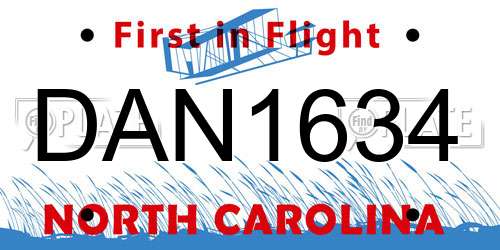 DAN1634 North Carolina License Plate