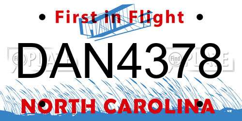 DAN4378 North Carolina License Plate