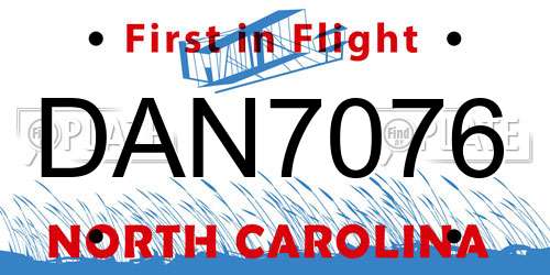 DAN7076 North Carolina License Plate