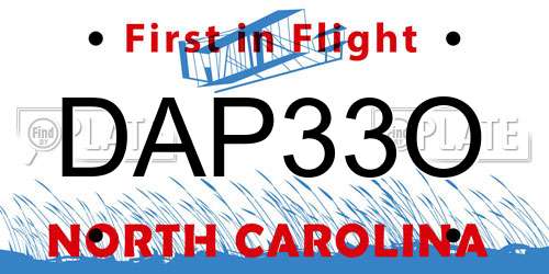 DAP33O North Carolina License Plate