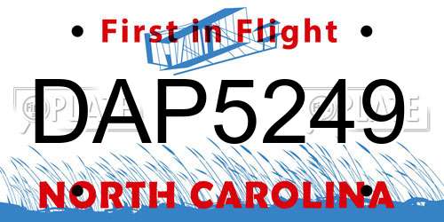 DAP5249 North Carolina License Plate
