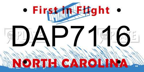 DAP7116 North Carolina License Plate