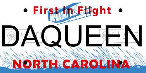 DAQUEEN North Carolina License Plate