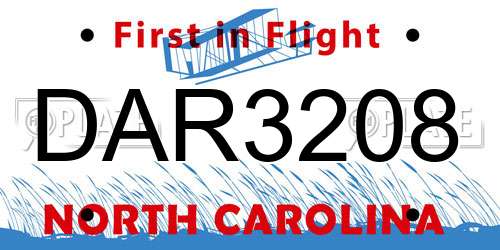 DAR3208 North Carolina License Plate
