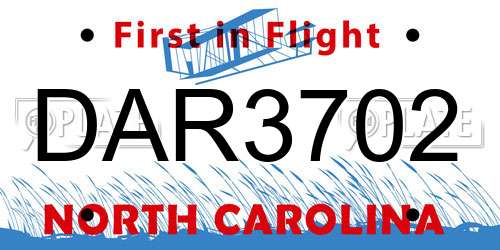 DAR3702 North Carolina License Plate