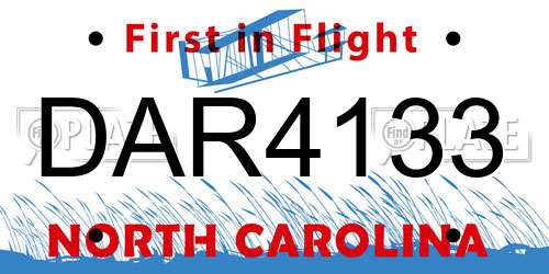 DAR4133 North Carolina License Plate