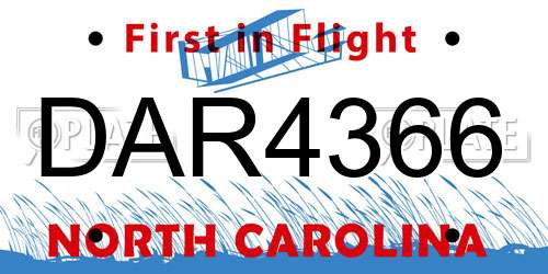 DAR4366 North Carolina License Plate