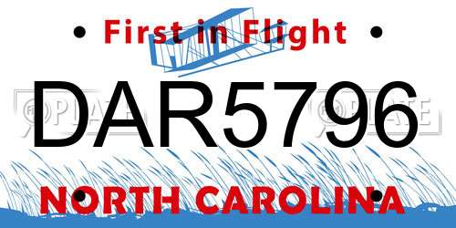 DAR5796 North Carolina License Plate