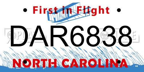 DAR6838 North Carolina License Plate