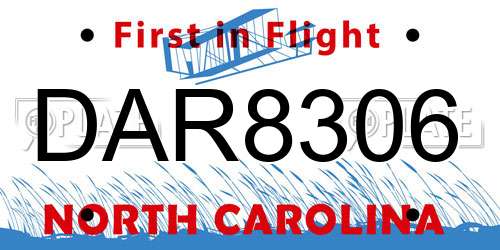 DAR8306 North Carolina License Plate