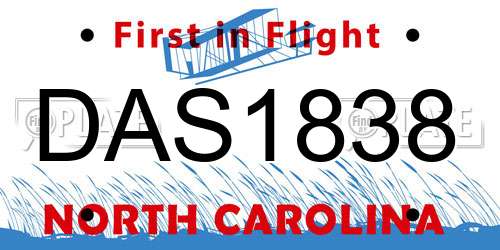 DAS1838 North Carolina License Plate