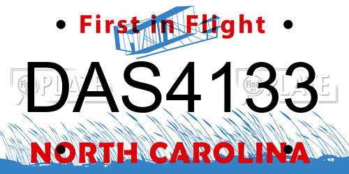 DAS4133 North Carolina License Plate