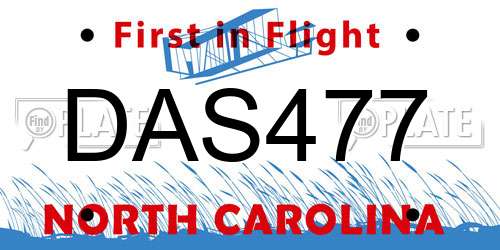 DAS477 North Carolina License Plate