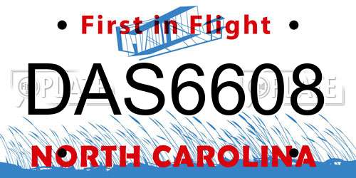 DAS6608 North Carolina License Plate
