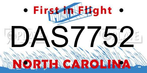 DAS7752 North Carolina License Plate