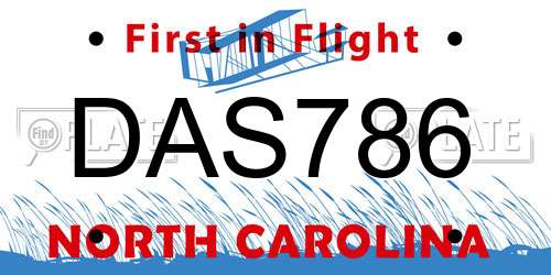 DAS786 North Carolina License Plate