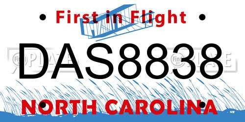 DAS8838 North Carolina License Plate