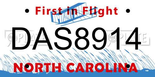 DAS8914 North Carolina License Plate
