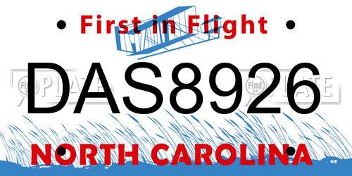 DAS8926 North Carolina License Plate