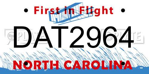 DAT2964 North Carolina License Plate