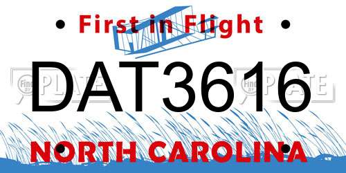 DAT3616 North Carolina License Plate