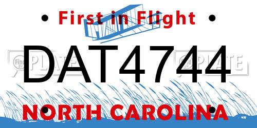 DAT4744 North Carolina License Plate