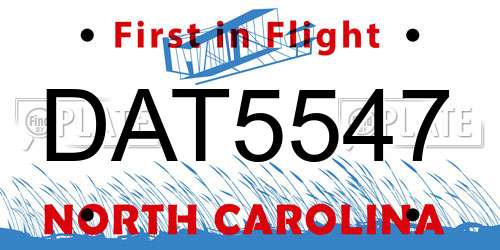 DAT5547 North Carolina License Plate