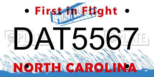 DAT5567 North Carolina License Plate