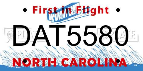 DAT5580 North Carolina License Plate
